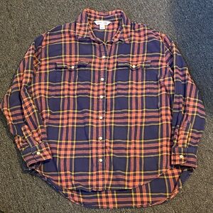 Old Navy Women’s Plaid Shirt - Navy and Orange